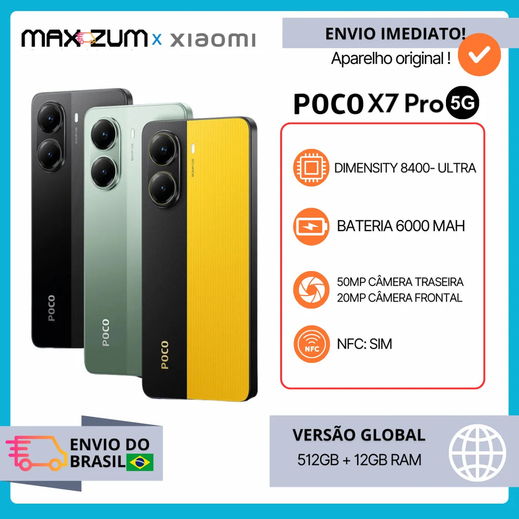 Poco X7 PRO 5G 512GB e 12GB RAM, Processador Dimensity 8400-Ultra, Câmera 50MP, Bateria 6000Mah