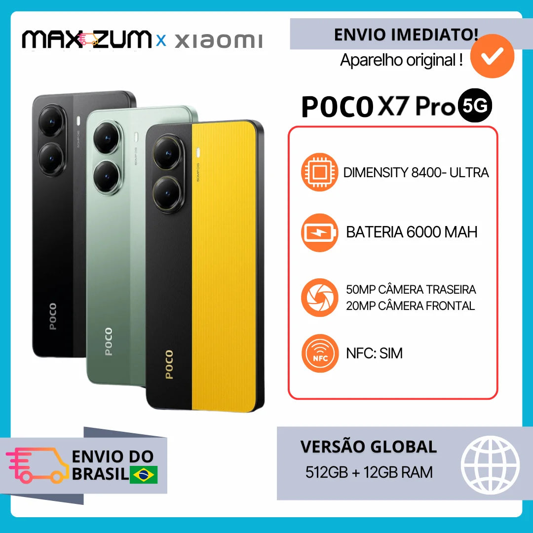 Poco X7 PRO 5G 512GB e 12GB RAM, Processador Dimensity 8400-Ultra, Câmera 50MP, Bateria 6000Mah