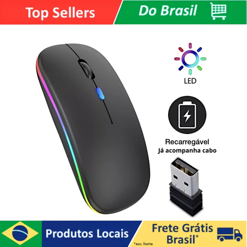 Mouses Wireless Recarregável Led Rgb 2.4 Ghz Sem Fio.