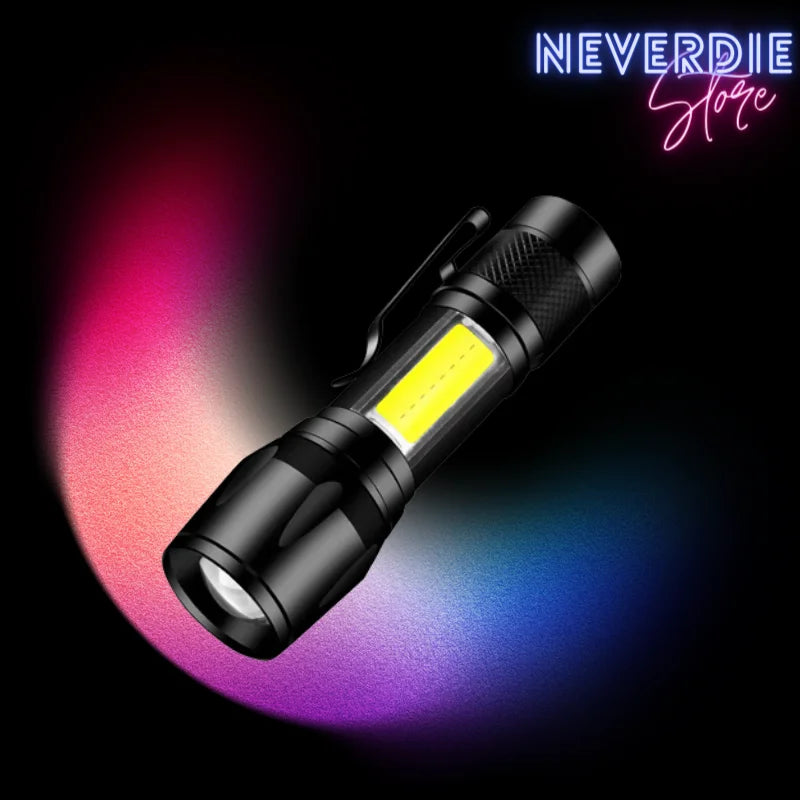 NEVERDIE-Mini Lanterna Militar Tática Com Led Forte E Zoom p/ regular Alcance Recarrega via USB-ENVIO IMEDIATO PARA TODO BRASIL