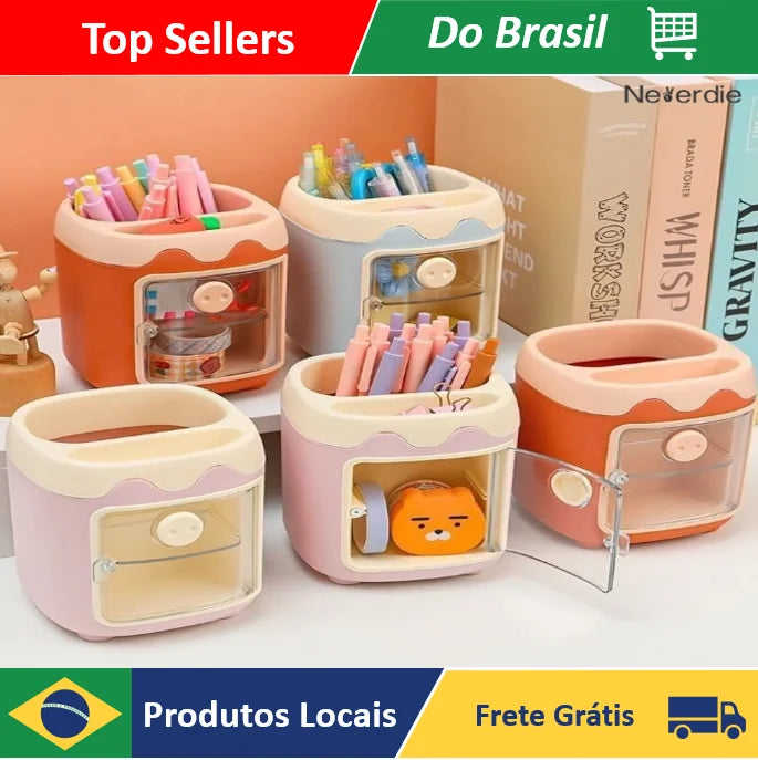 Cute Bear Pencil Holder Pen Table Organizer Multipurpose Decoration Box-Neverdie Store