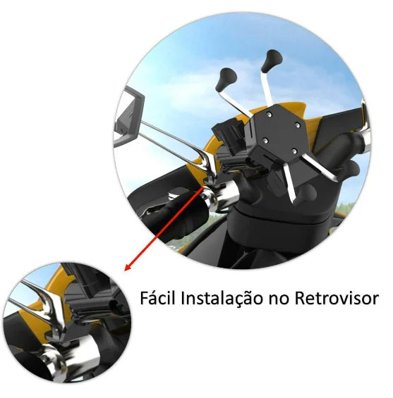 Suporte De celular para Moto Motocicleta com Carregador Usb Gps Articulado Pinca Aranha Aluminio