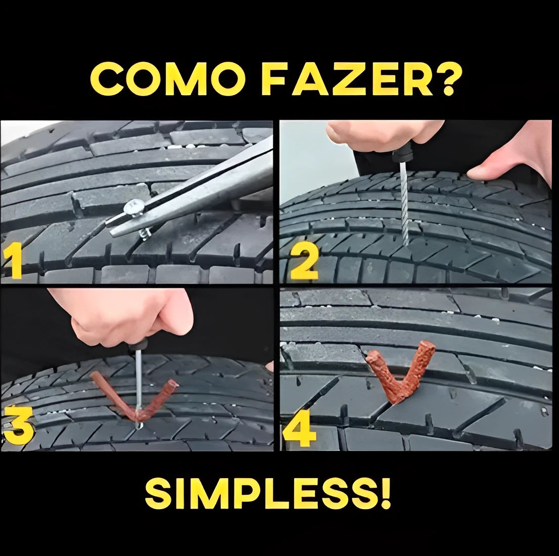 Car Car No Camera Tire Repair Kit + 3 Refis Noodles Tyre-Neverdie Store