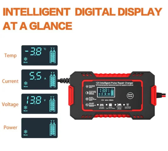 12V Smart Car Battery Charger with Digital Display Automatic Power Repair Puls - Neverdie Store
