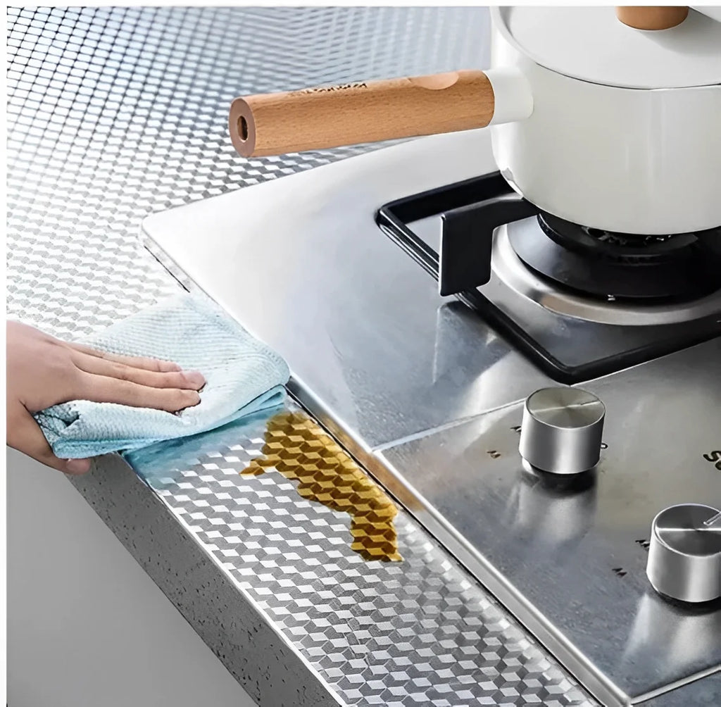 3D Aluminum Adhesive Waterproof Anti-Oil Wallpaper for Kitchen Cabinet and Stove Protector Bright-Neverdie Store