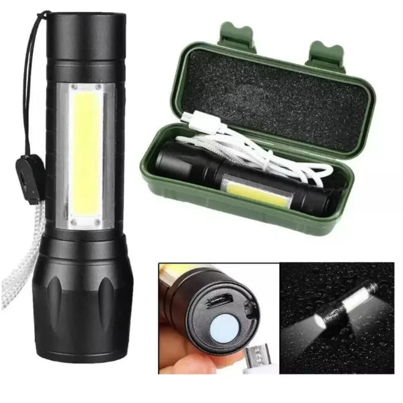 NEVERDIE-Mini Lanterna Militar Tática Com Led Forte E Zoom p/ regular Alcance Recarrega via USB-ENVIO IMEDIATO PARA TODO BRASIL