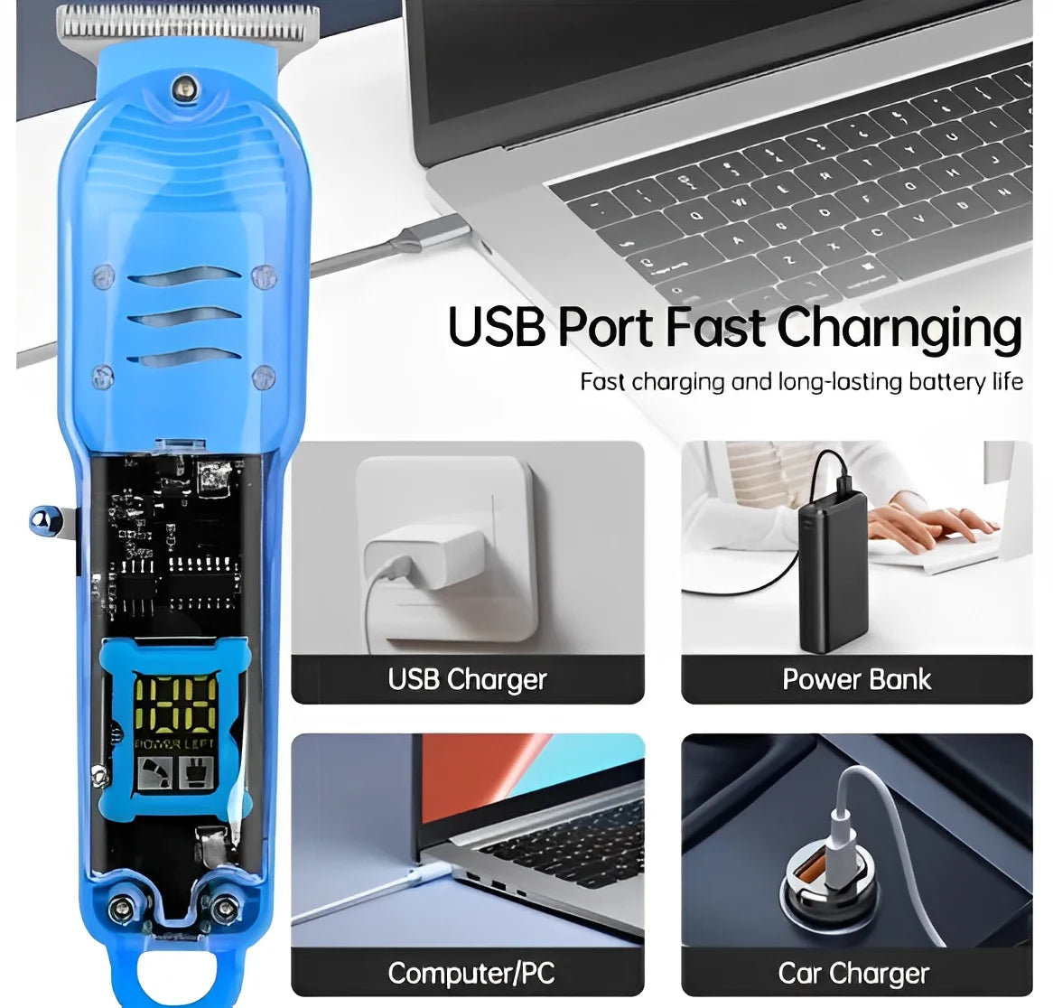Professional Hair Cutting Machine Smart Lcd Electric Shaver Transparent Wireless-Neverdie Store