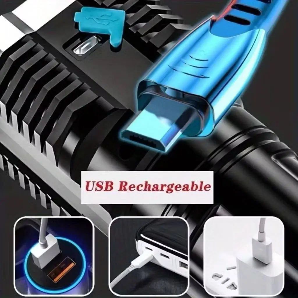 Lanterna Led Potente 1500m 4 Recarregável Usb Portátil Ultra Brilhante
