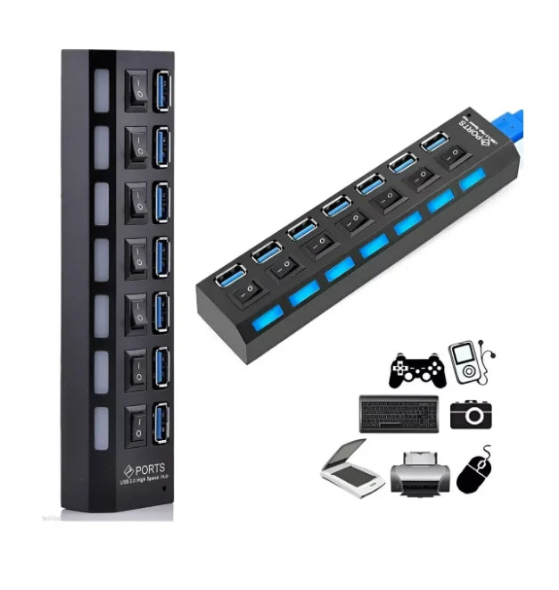 2.0 - 7 Ports Pc Hd External Pendrive Usb Ruler Hub Extension