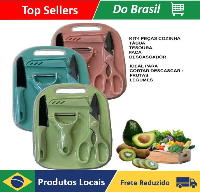 KIT Knives Scissors Peeler Colorful Stainless Steel Kitchen Board 4 PIECES-Neverdie Store