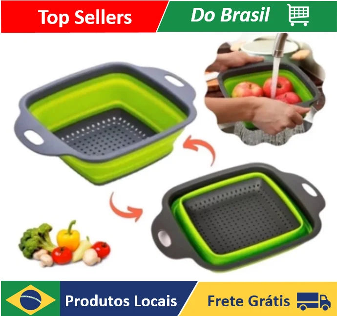 Square-Silicone Drainer Retractable Multipurpose Pasta Fruit Food