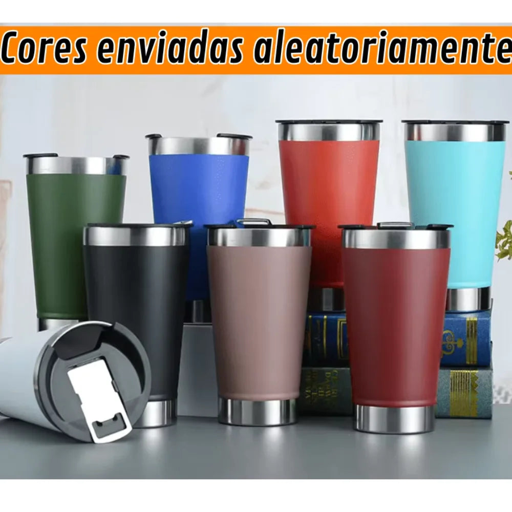 Copo Térmico  473ml Beba Gelado ou quente com Tampa e Abridor