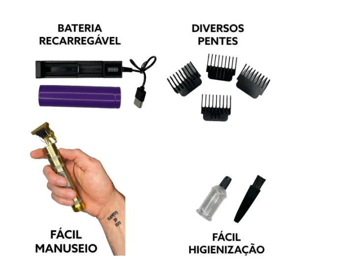 Máquina Profissional Acabamento Cabelo Barba Recarregável Buda