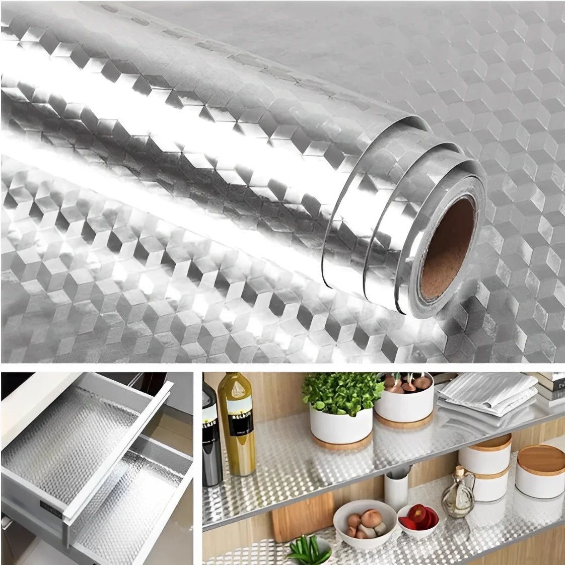 3D Aluminum Adhesive Waterproof Anti-Oil Wallpaper for Kitchen Cabinet and Stove Protector Bright-Neverdie Store