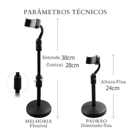 Suporte Tripe de Celular Com Base De Mesa Ajustavel Angulo 360º