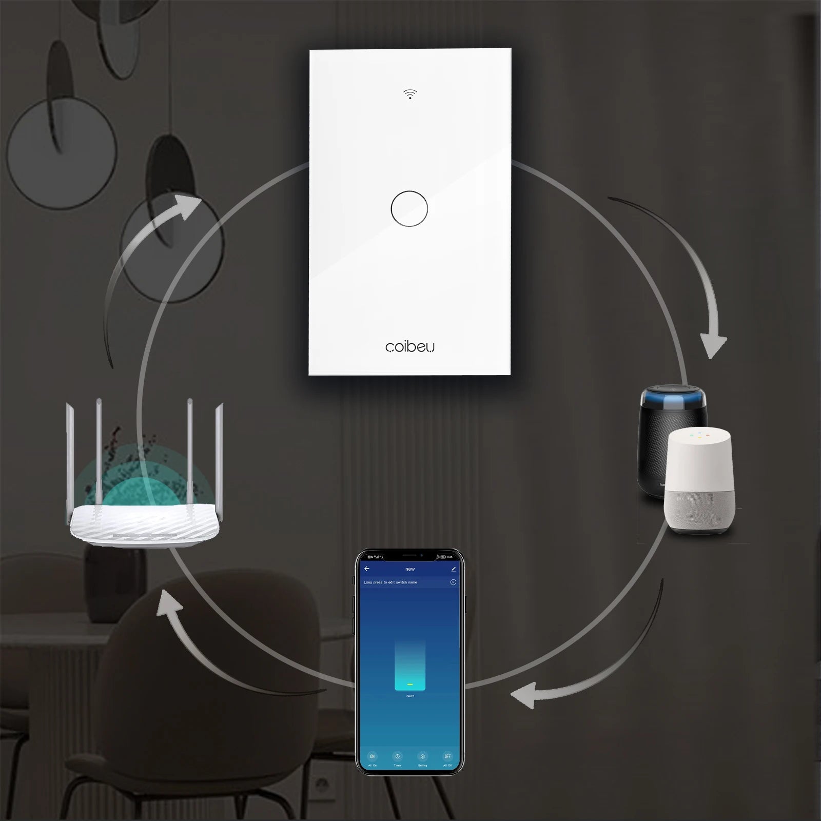 Smart Wi‑Fi Switch, Smart Switch, Alexa, Smart Wi‑Fi Outlet, Switch, Tuya, PC Control, Switch