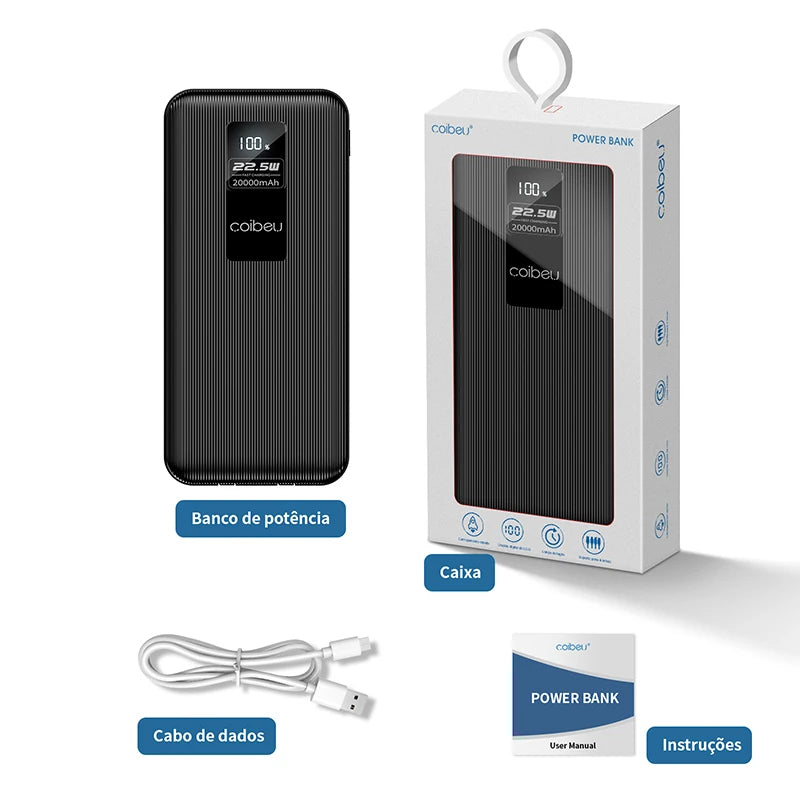 10000 and 20000 mAh, Portable Power Bank, Rechargeable Batteries, Portable Powerbank, Come with TYPE-C, USB, Digital Display