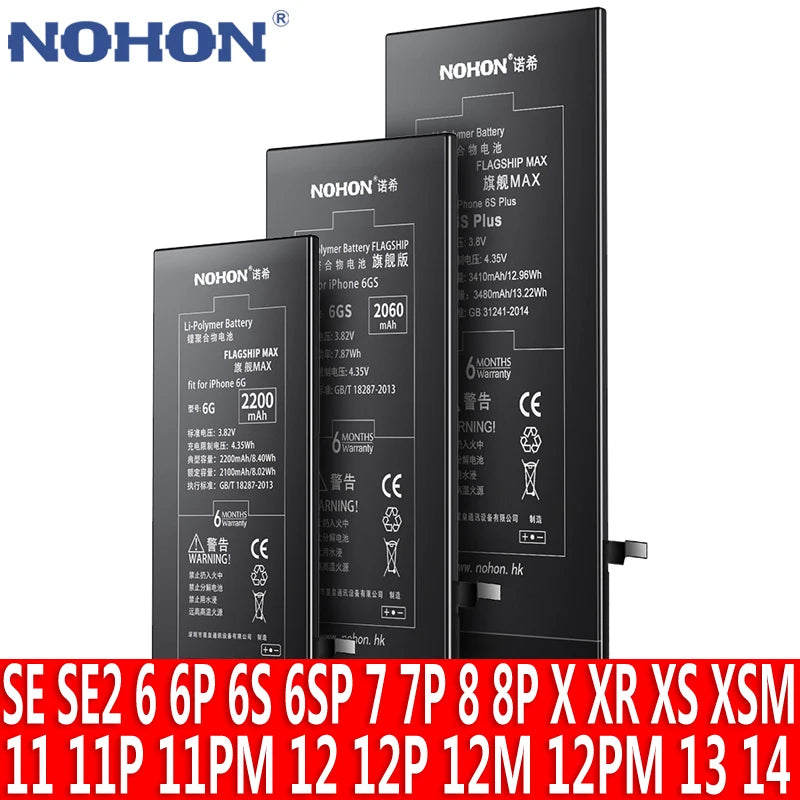 NOHON Battery For Apple iPhone SE 2016 2020 11 Pro 12 Mini 13 14 8 Plus 7 6S 6 X XR XS MAX Lithium Polymer Replacement Batteries