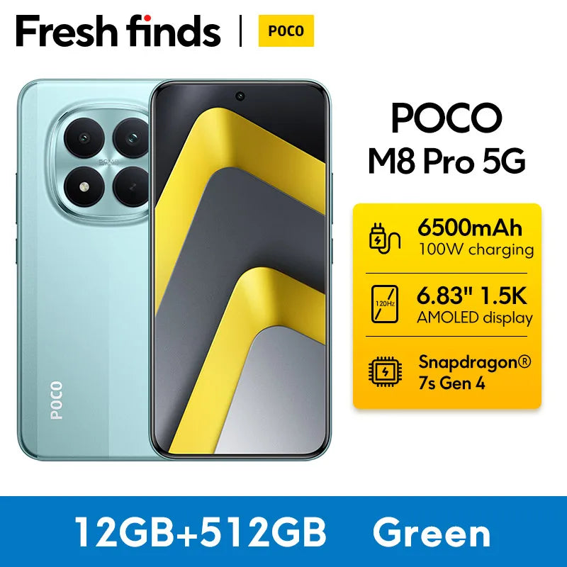 【World Premiere】POCO M8 Pro 5G Smartphone Global Version NFC Snapdragon® 7s Gen 4 6500mAh 100W HyperCharge 6.83" 120Hz display