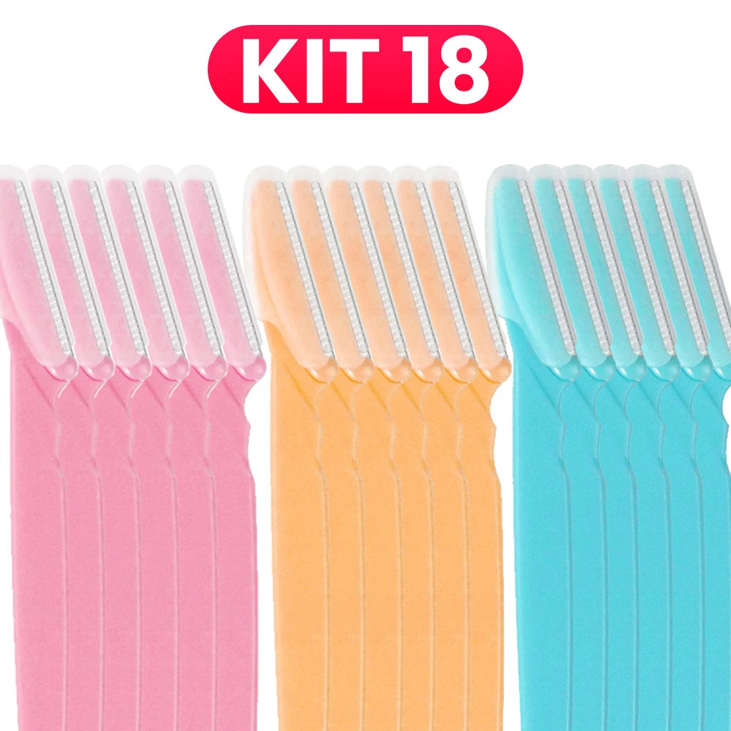 Kit Depilação Facial 18 Navalhas de Segurança com Lâmina de Aço Inox para Sobrancelhas e Áreas Sensíveis