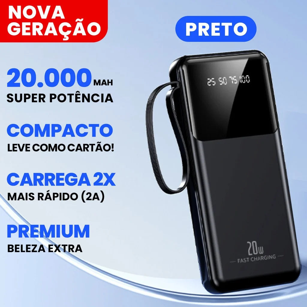 Carregador Portátil 20000mAh 4 Saídas USB Tela LED que Mostra Bateria Perfeito para Viagens Longas