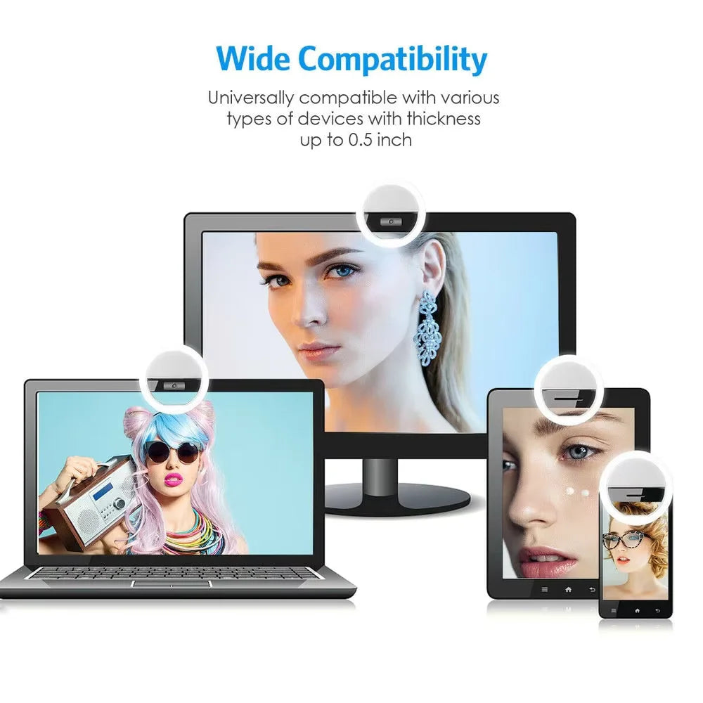 1pc USB Charge Cable LED Selfie Ring Light Adjustable Brightness Phone Camera Fill Light for iPhone Samsung Xiaomi Huawei