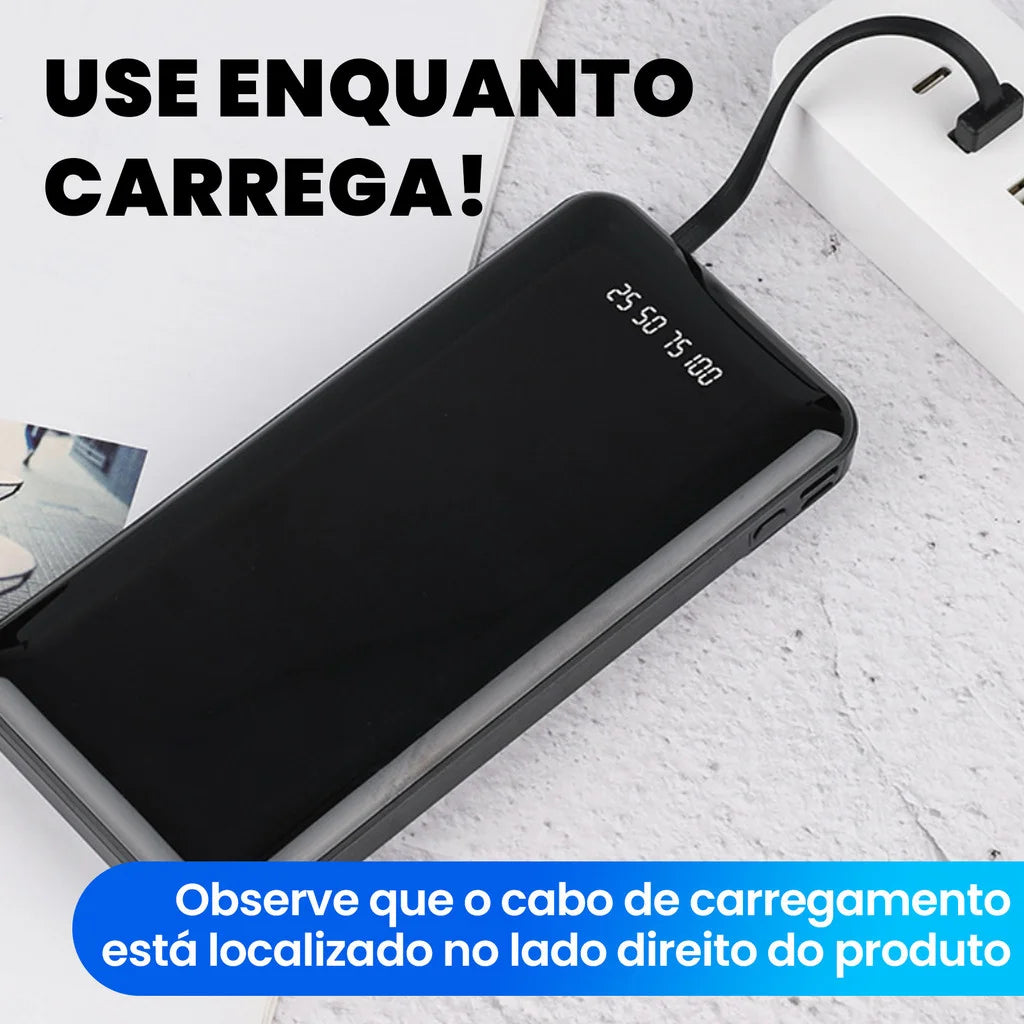 Carregador Portátil 20000mAh 4 Saídas USB Tela LED que Mostra Bateria Perfeito para Viagens Longas