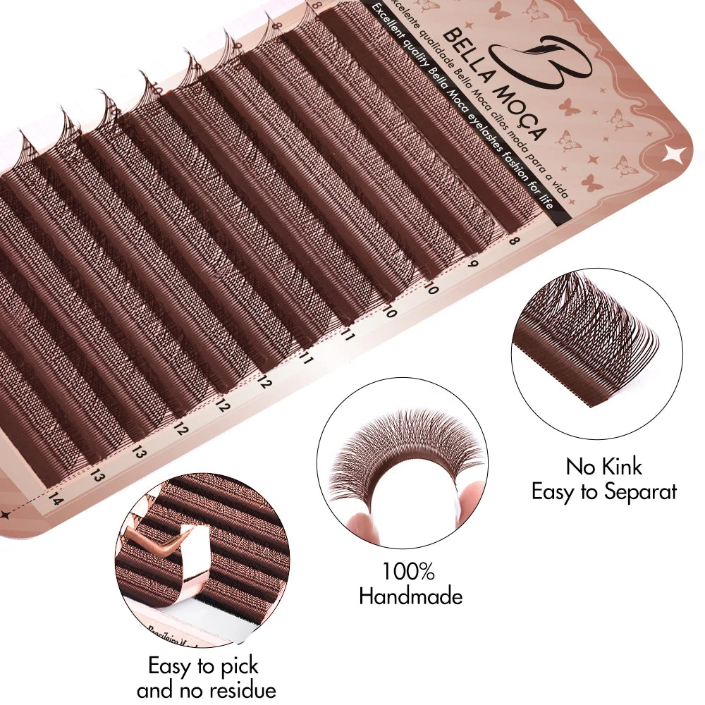 Bella moça 10PCS BrownYY/3DW/4DW/5DW Lashes 0.07 D 814MM Brown fashion Lashes Soft Premade Volume Fans Lashes