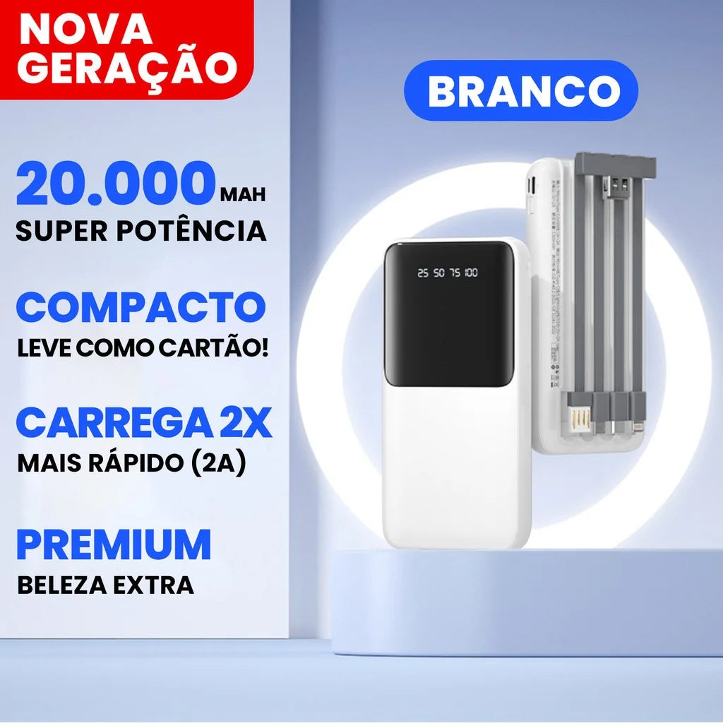Carregador Portátil 20000mAh 4 Saídas USB Tela LED que Mostra Bateria Perfeito para Viagens Longas