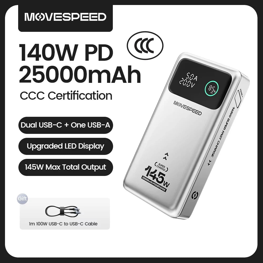 MOVESPEED M25Pro 140W Power Bank 25000mAh PD3.1 Fast Charge Portable External Battery 100W Powerbank for MacBook Notebook Laptop