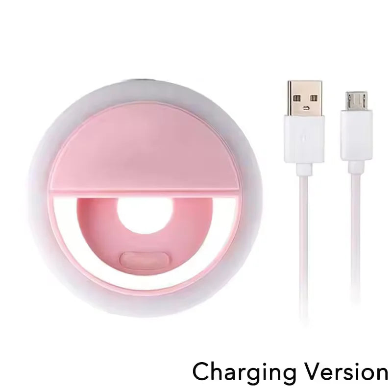 1pc USB Charge Cable LED Selfie Ring Light Adjustable Brightness Phone Camera Fill Light for iPhone Samsung Xiaomi Huawei