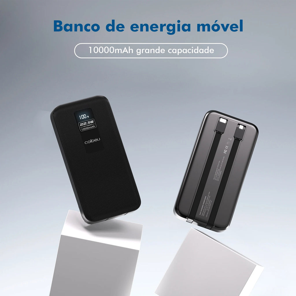 10000mAh 22.5W Power Bank with Fast Charging, Digital Display Cable, 3 Ports, Type-C and Lightning, Suitable for Air Travel, ABS Material, Coibeu
