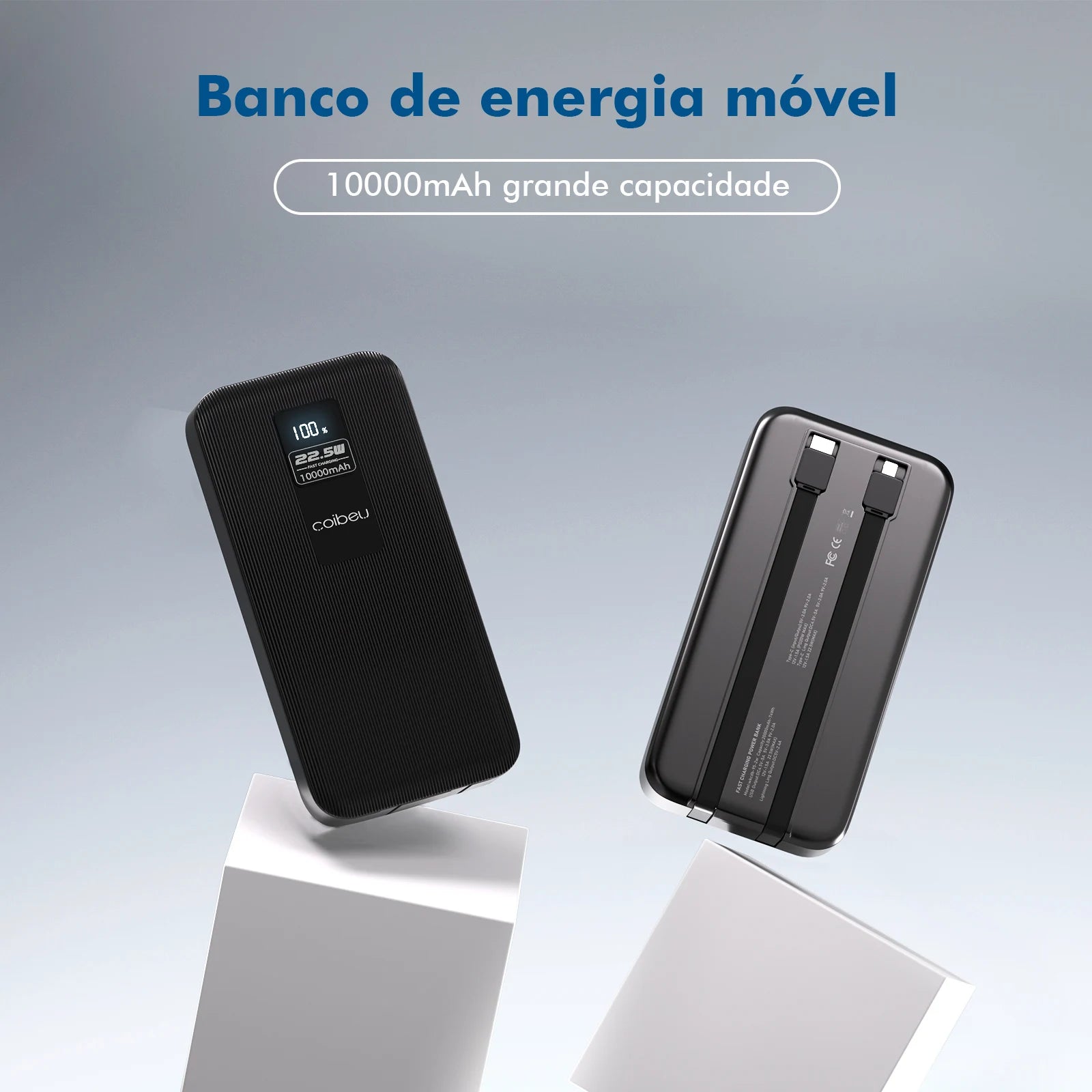 10000mAh 22.5W Power Bank with Fast Charging, Digital Display Cable, 3 Ports, Type-C and Lightning, Suitable for Air Travel, ABS Material, Coibeu