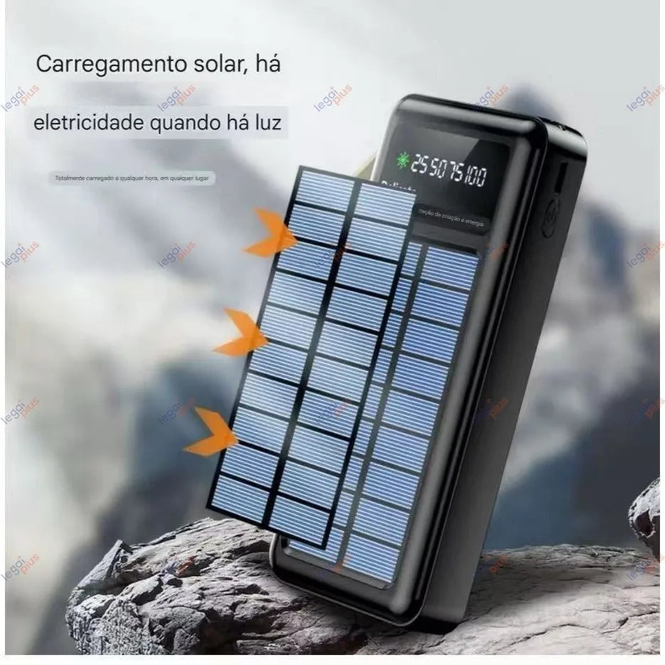 Carregador Portátil Solar 20000mAh 4 Cabos Embutidos Lanterna LED Powerbank Para Viagem