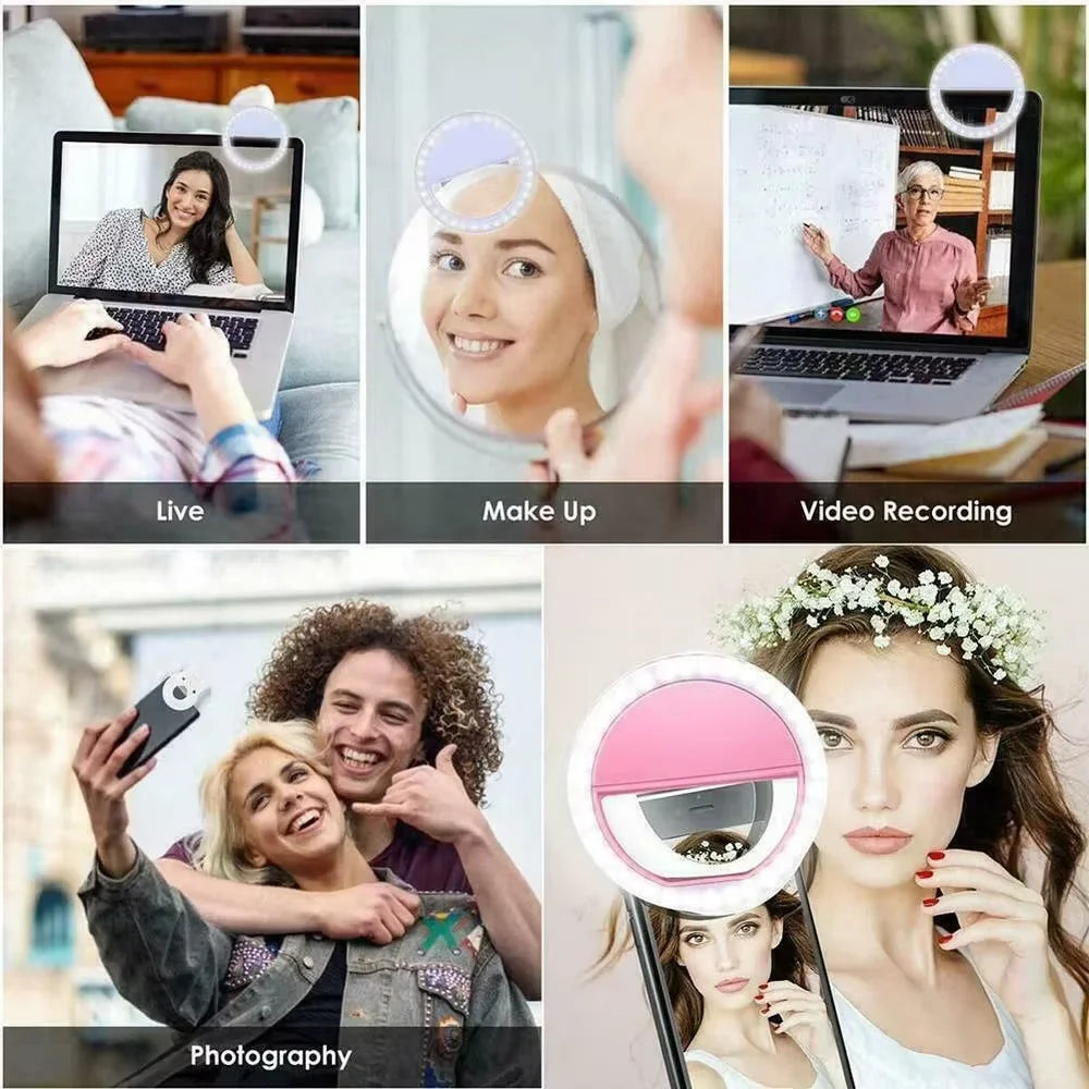 1pc USB Charge Cable LED Selfie Ring Light Adjustable Brightness Phone Camera Fill Light for iPhone Samsung Xiaomi Huawei