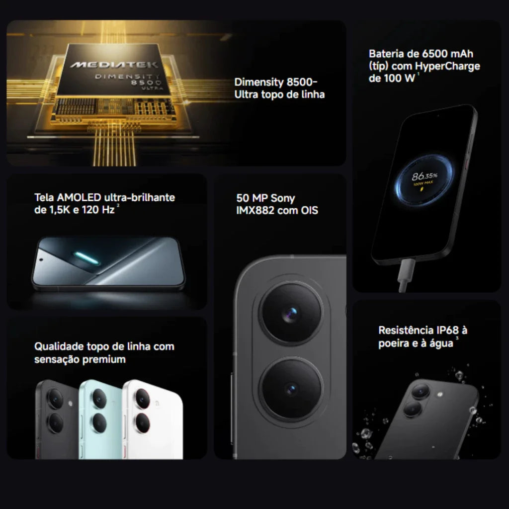 Poco X8 PRO 5G, 512GB/8GB Versão Global, MediaTek Dimensity 8500-Ultra, Bateria 6500mAh, Câmera 50MP