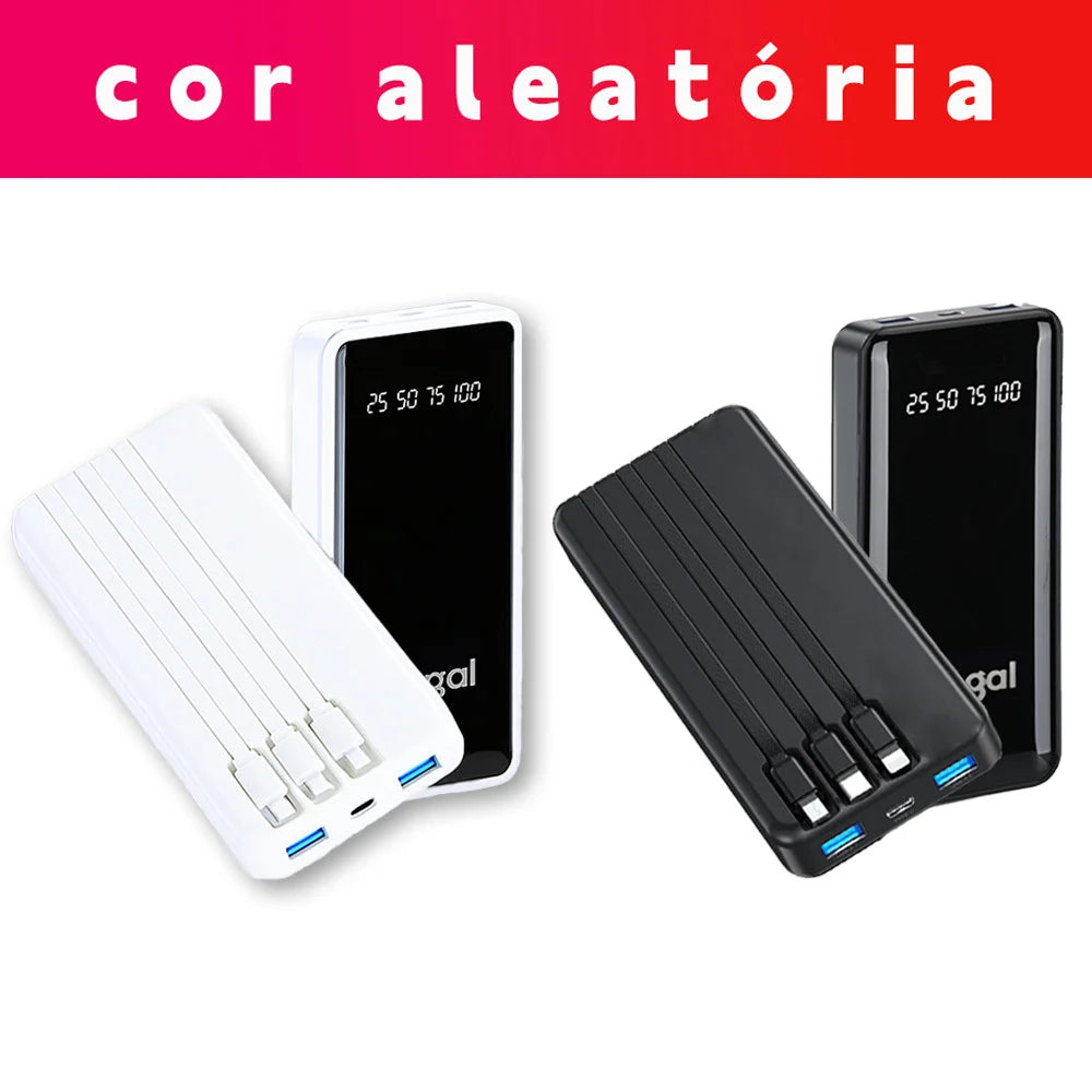 Carregador Portátil 20000mAh 4 Saídas USB Tela LED que Mostra Bateria Perfeito para Viagens Longas