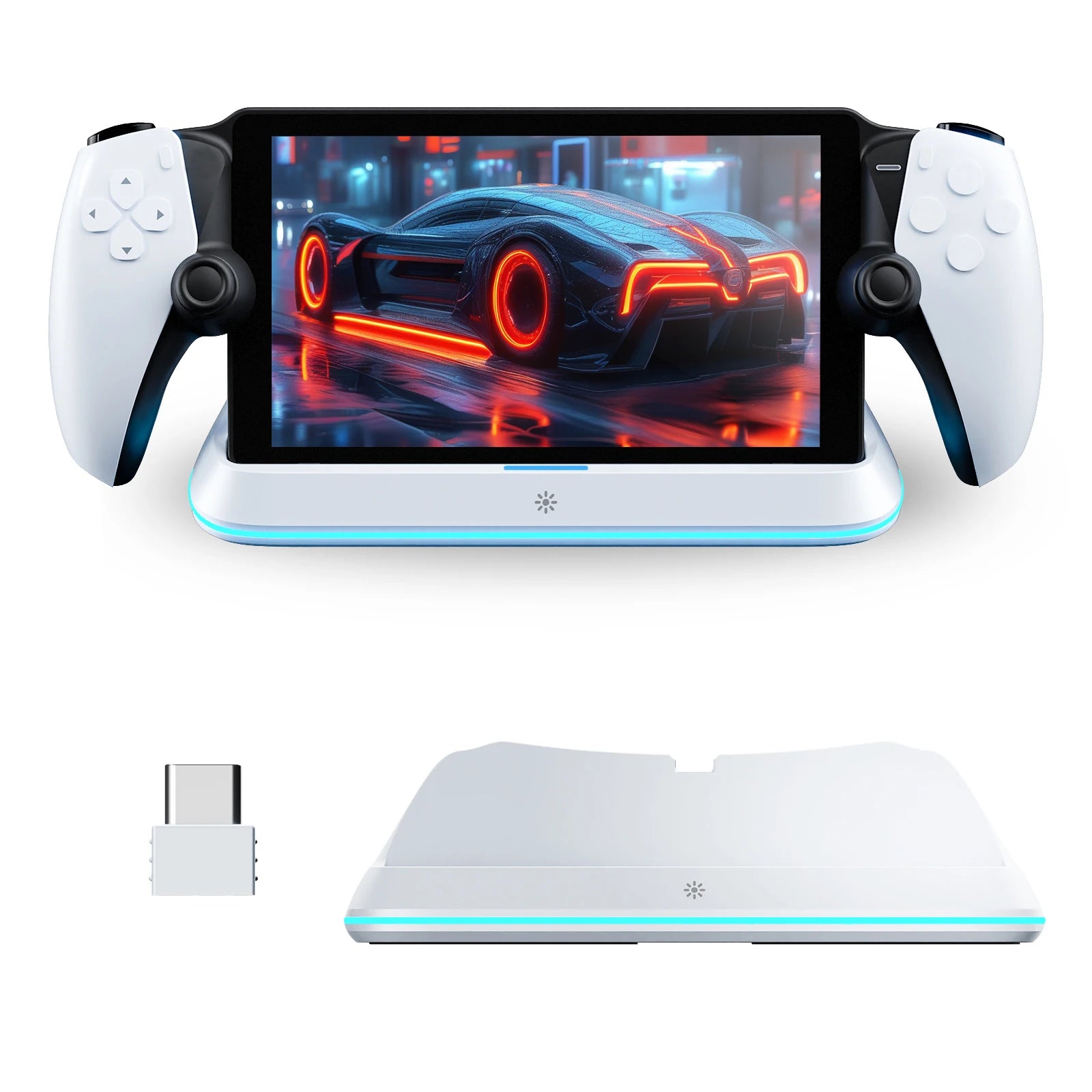 HONCAM Magnetic Connect Station for PlayStation Portal 7 RGB Light Modes Console Charger Stand W Tri-Protection Safety Charging