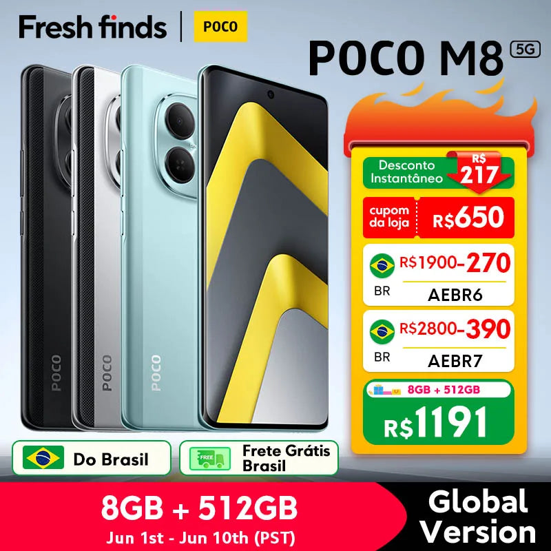【World Premiere】POCO M8 5G Cellphone Global Version Snapdragon® 6 Gen 3 50MP Camera 6.77" 120Hz AMOLED display 5520mAh 45W NFC