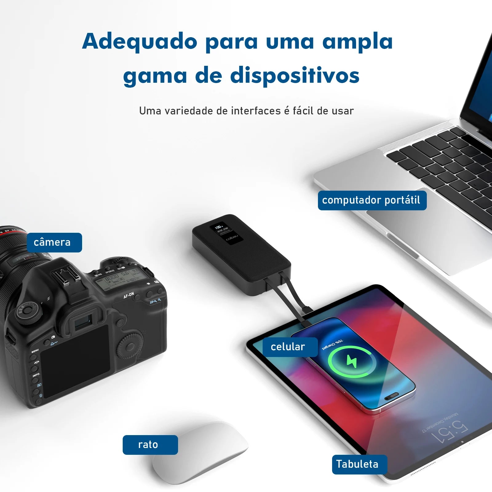 20000mAh Portable Power Bank Charger, Rechargeable Batteries, Portable Powerbank, TYPE-C, USB, Black, From Brazil