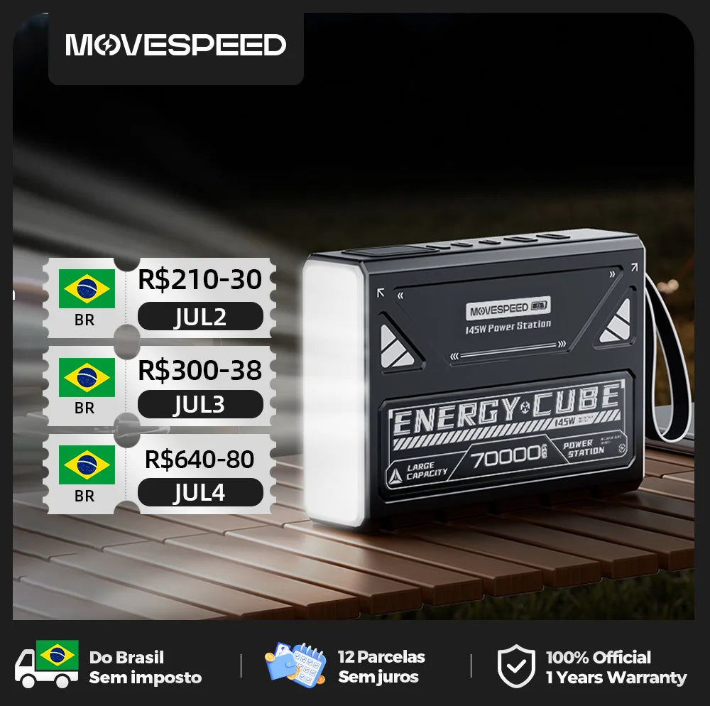 MOVESPEED Z70Pro Power Bank 70000mAh 140W PD Fast Charge External Battery Power Station w/ Flashlight for Laptop Outdoor Camping
