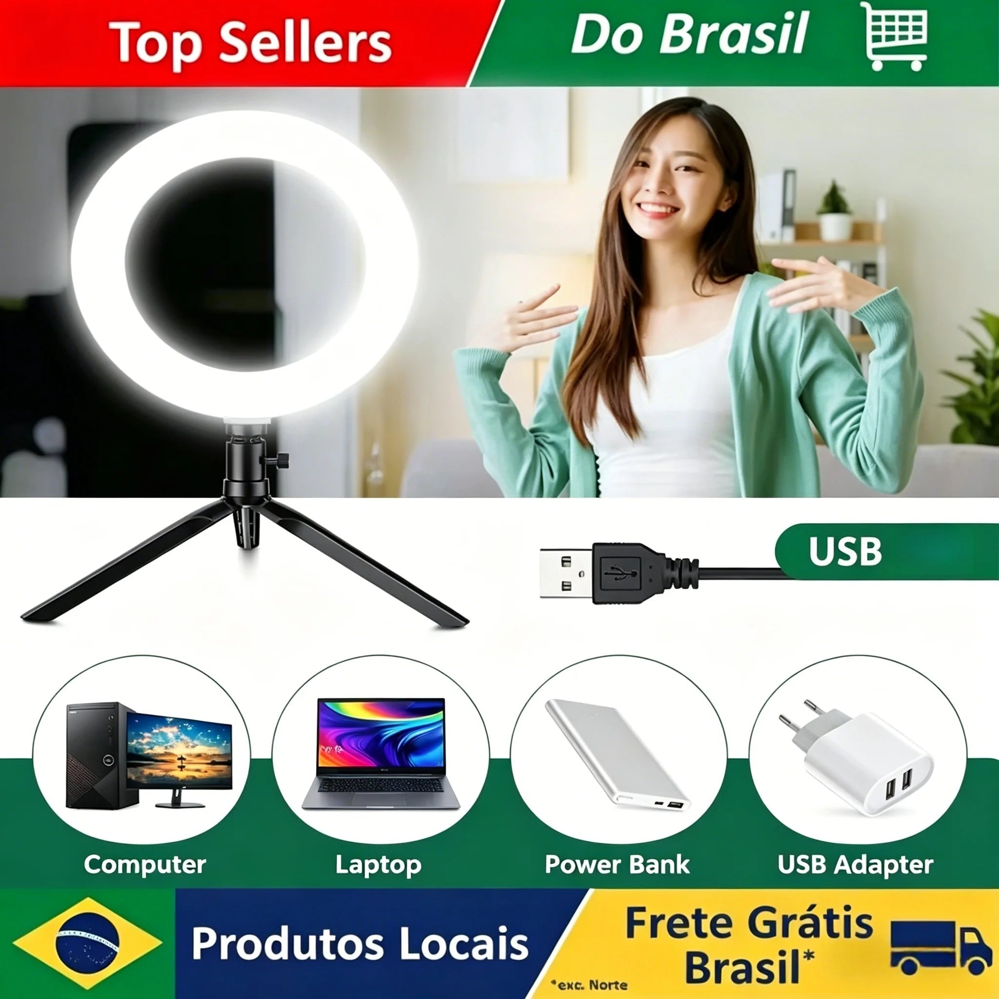 Desk Ring Fill Light 16cm Dimmable LED Ring Light with Tripod Stand Angle Adjustable USB Interface for Video Live Stream Makeup