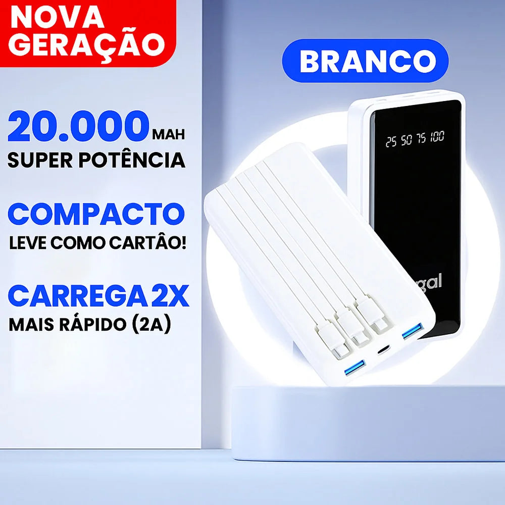 Carregador Portátil 20000mAh 4 Saídas USB Tela LED que Mostra Bateria Perfeito para Viagens Longas