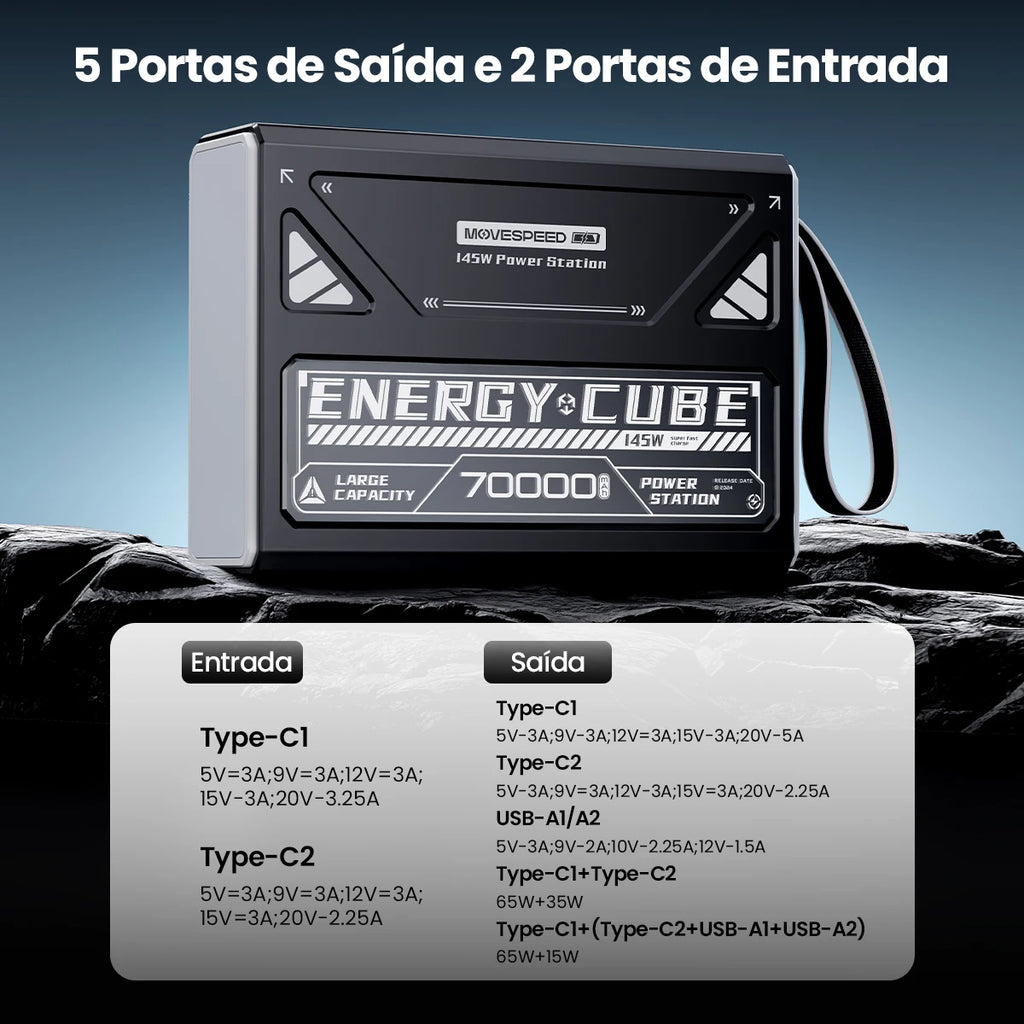 MOVESPEED Z70Pro Power Bank 70000mAh 140W PD Fast Charge External Battery Power Station w/ Flashlight for Laptop Outdoor Camping
