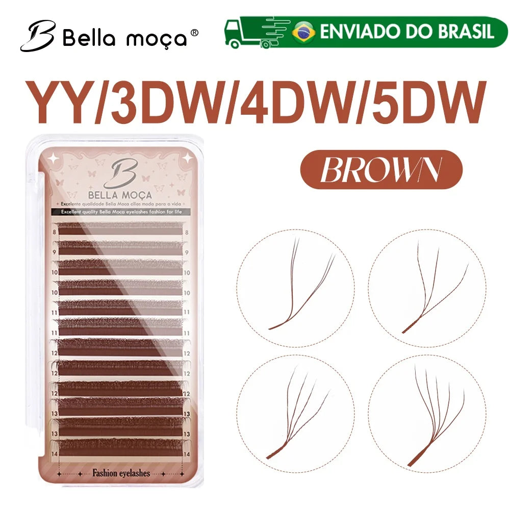 Bella moça 10PCS BrownYY/3DW/4DW/5DW Lashes 0.07 D 814MM Brown fashion Lashes Soft Premade Volume Fans Lashes