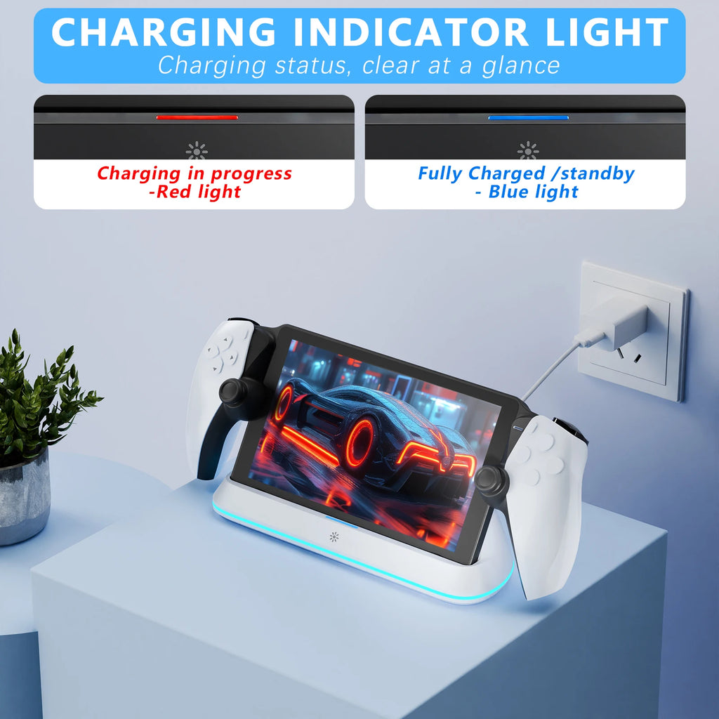 HONCAM Magnetic Connect Station for PlayStation Portal 7 RGB Light Modes Console Charger Stand W Tri-Protection Safety Charging