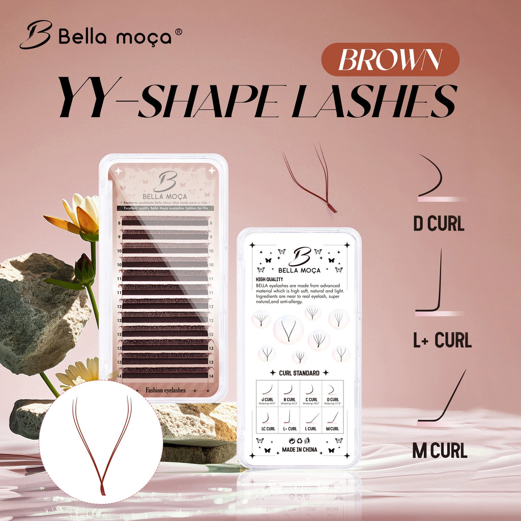 Bella moça 10PCS BrownYY/3DW/4DW/5DW Lashes 0.07 D 814MM Brown fashion Lashes Soft Premade Volume Fans Lashes