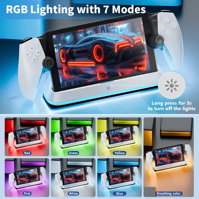 HONCAM Magnetic Connect Station for PlayStation Portal 7 RGB Light Modes Console Charger Stand W Tri-Protection Safety Charging