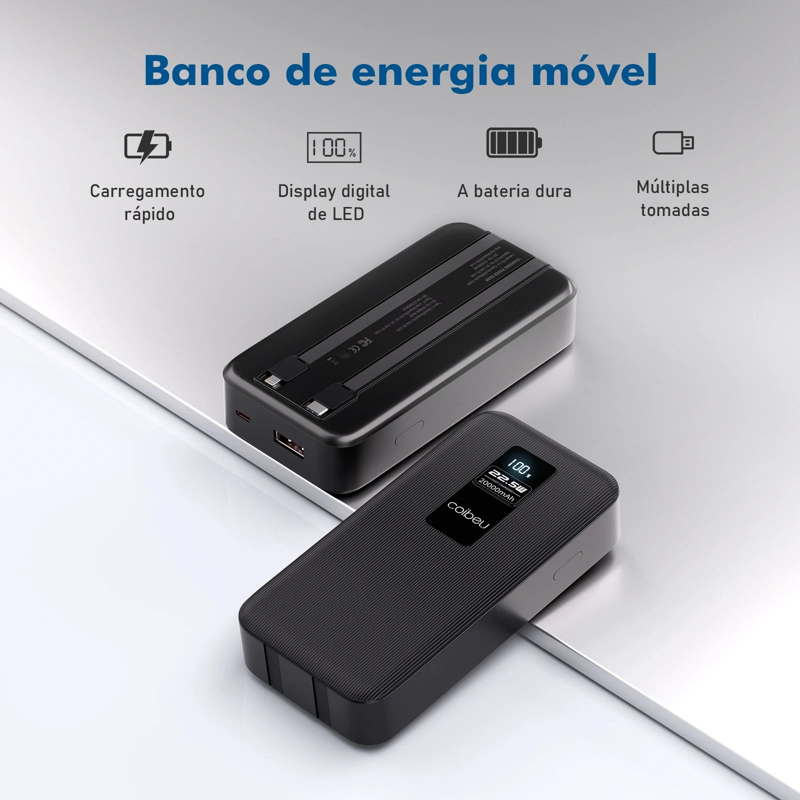 20000mAh Portable Power Bank Charger, Rechargeable Batteries, Portable Powerbank, TYPE-C, USB, Black, From Brazil