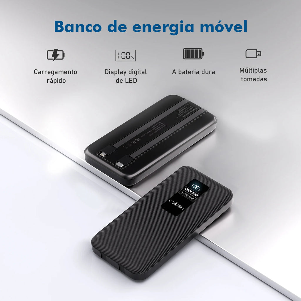 10000mAh 22.5W Power Bank with Fast Charging, Digital Display Cable, 3 Ports, Type-C and Lightning, Suitable for Air Travel, ABS Material, Coibeu